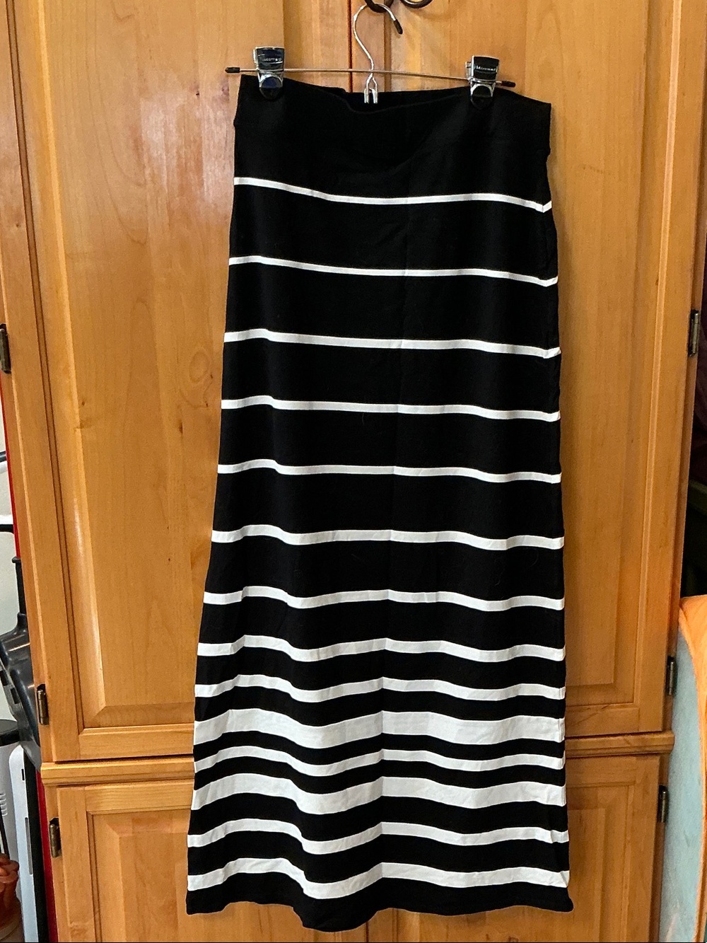 White House Black Market Black and White Striped Maxi Skirt